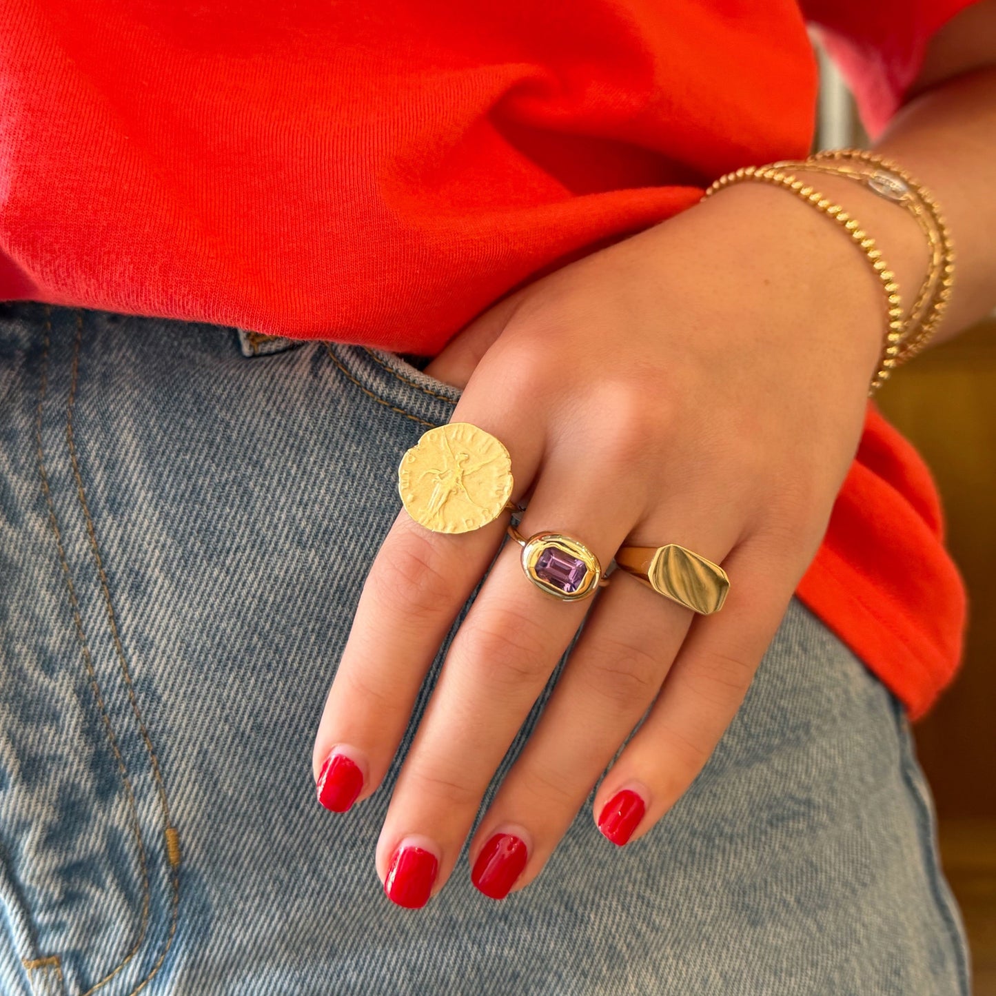 Amethyst Bezel Bubble Gold Ring