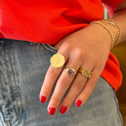 Amethyst Bezel Bubble Gold Ring