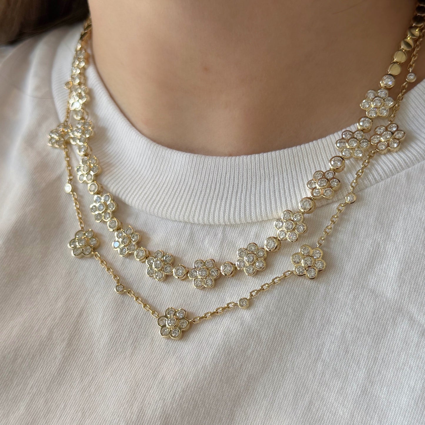 Lab Diamond Daisy Partial Tennis Necklace