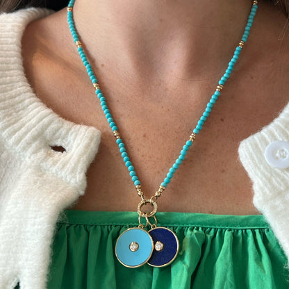 Turquoise & Gold Beaded Necklace with Diamond Enhancer