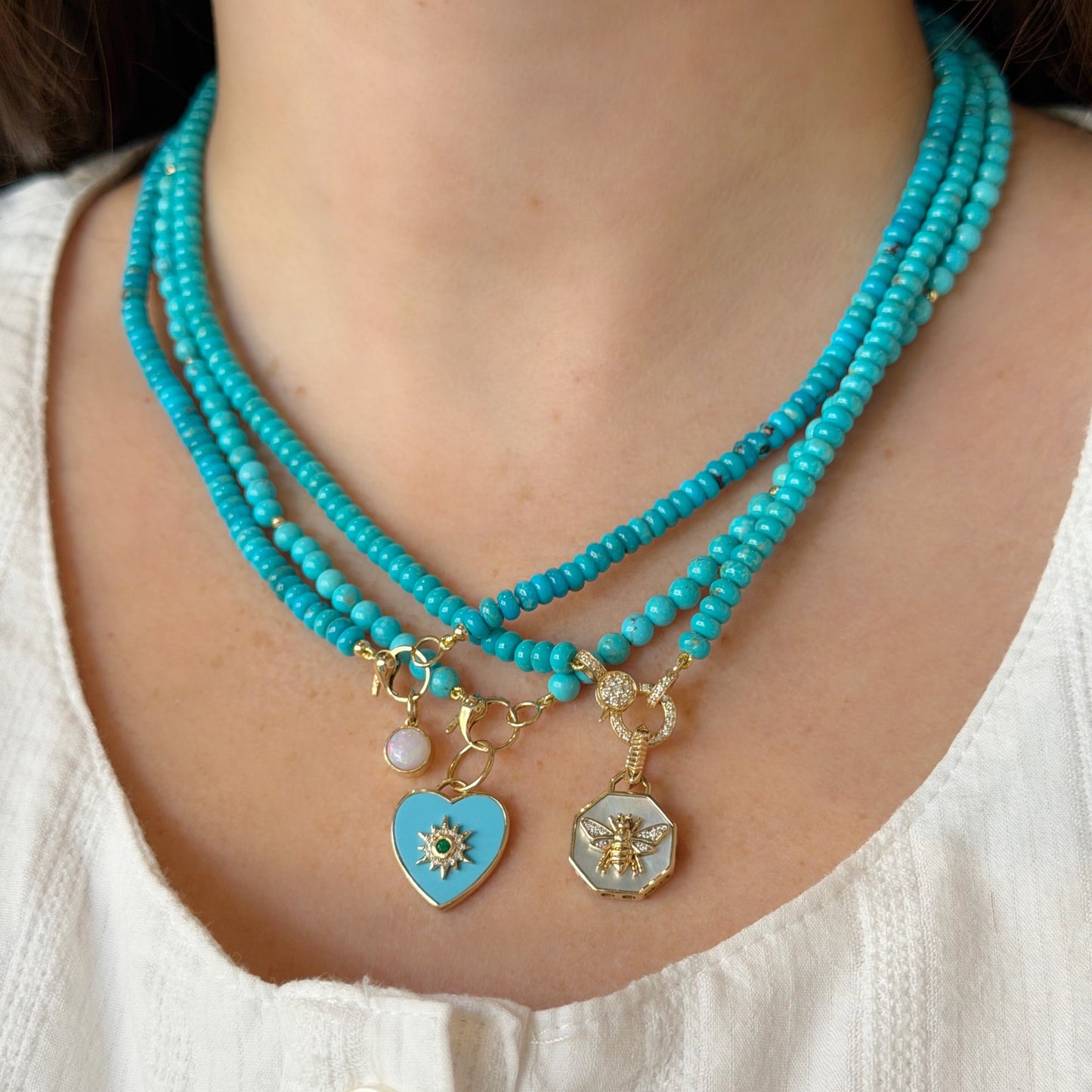 Turquoise Beaded Necklace with Diamond Clasp