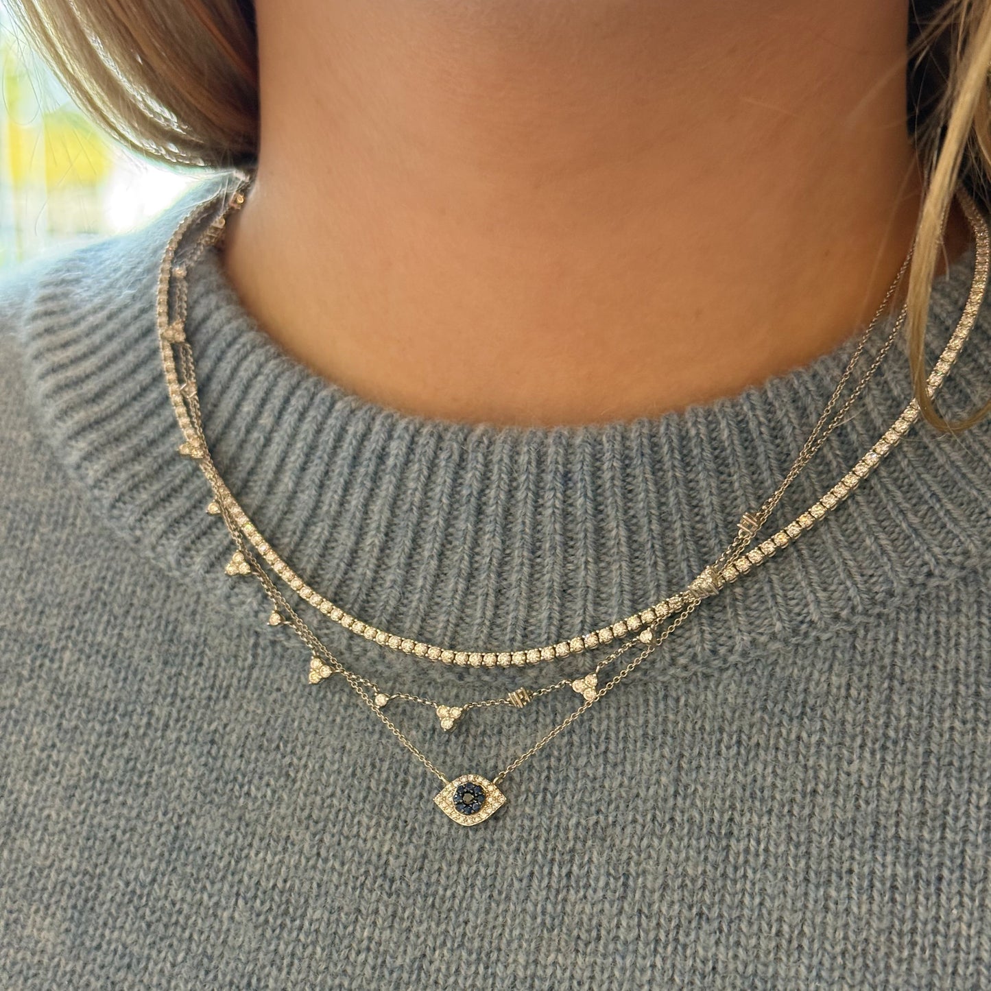 Diamond and Sapphire Evil Eye Necklace