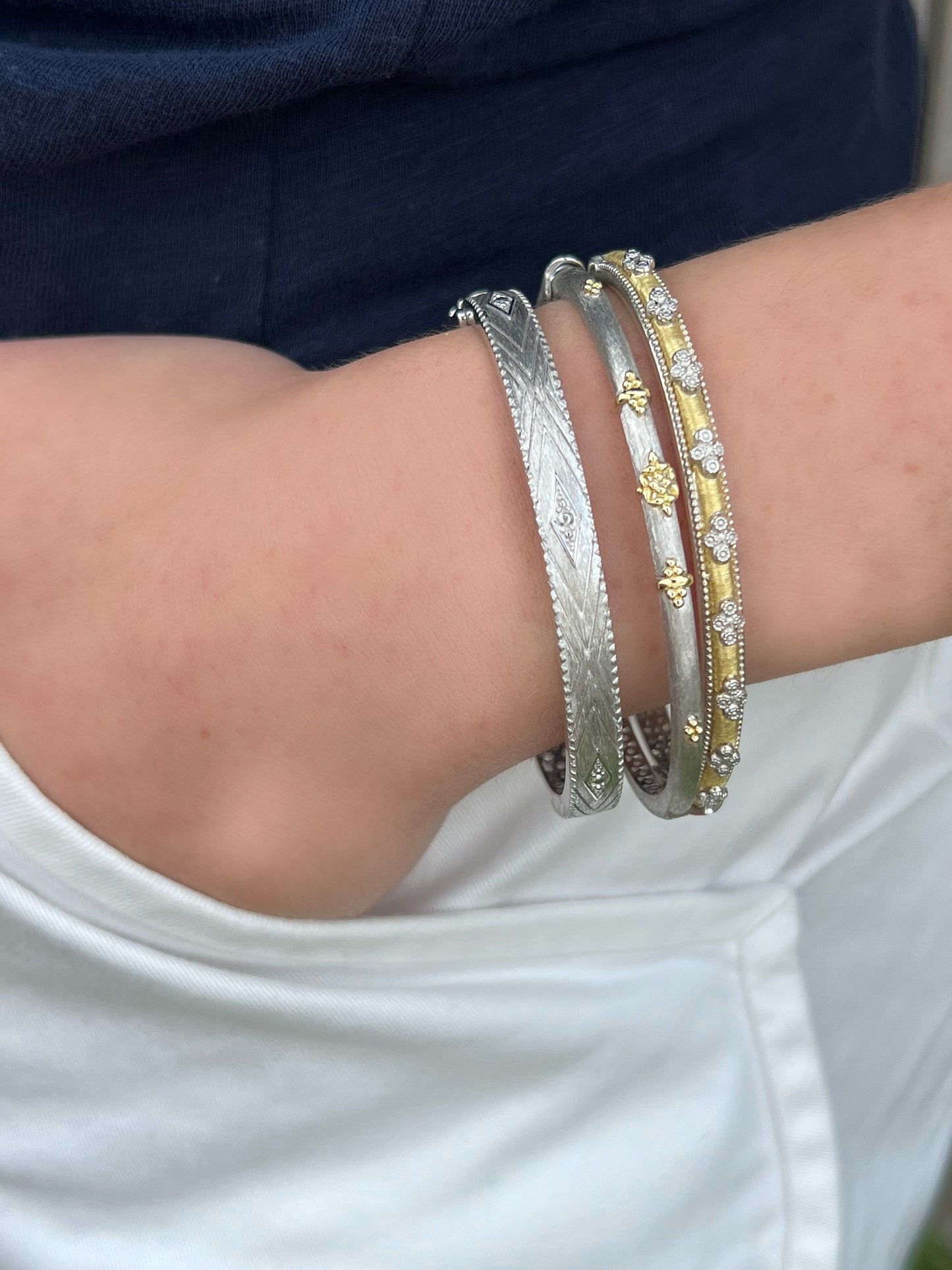 Mixed Metal Beaded Trio Bangle