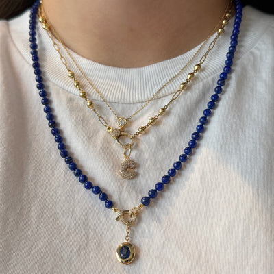 Beaded Lapis Necklace with Diamond Clasp