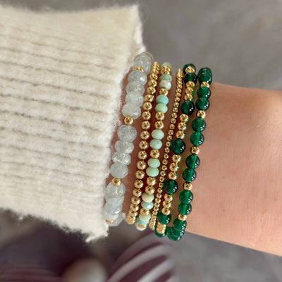 Gold & Green Onyx Beaded Stretch Bracelet