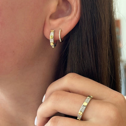 Mixed Metal Diamond Pave Nail Head Band