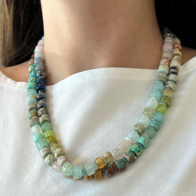 Mixed-Stone & Turquoise Trade Bead Necklace