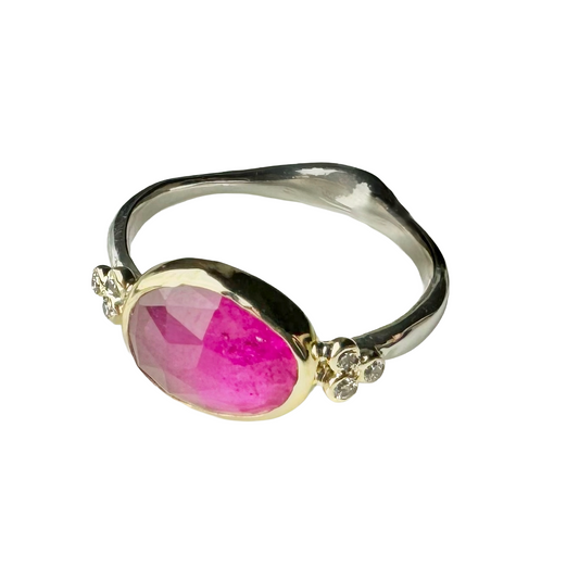 Ruby and Diamond Mixed Metal Ring