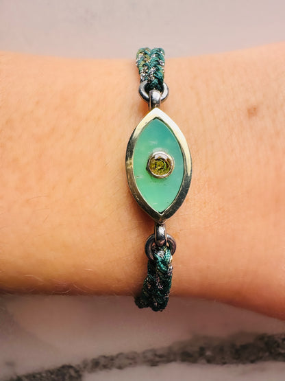 Chrysoprase and Tourmaline Mini Evil Eye Bracelet