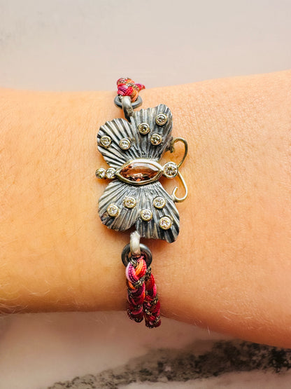 Pink Tourmaline and Diamond Butterfly Bracelet