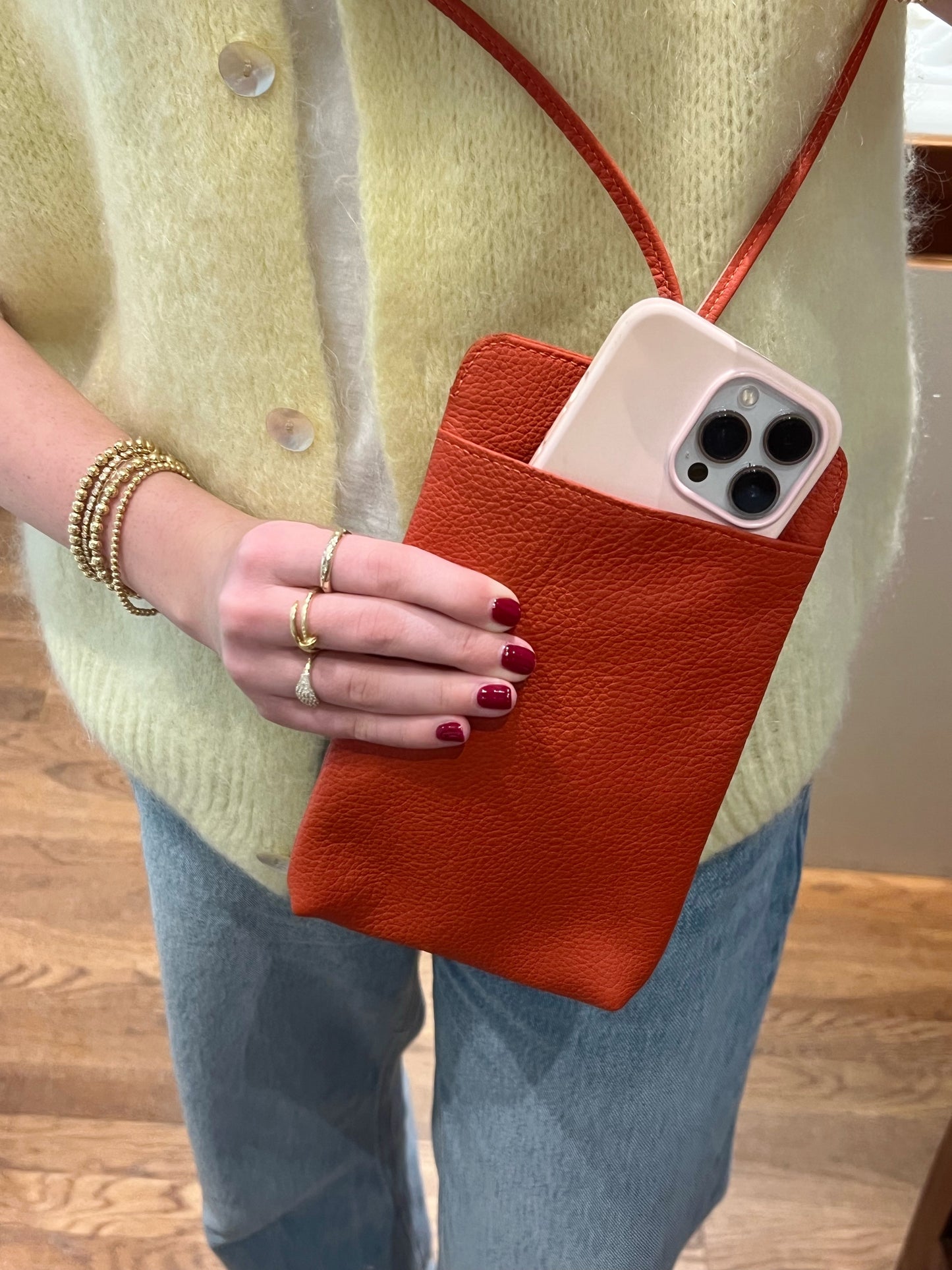 Papaya Pebble Grain Paris Phone Purse