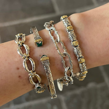 Mixed Metal Green Agate Bracelet