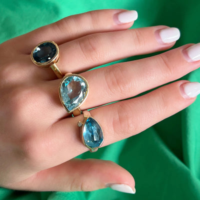 Blue Topaz Sideways Pear Ring