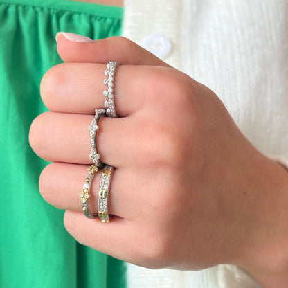 Mixed Metal Diamond Pave Nail Head Band