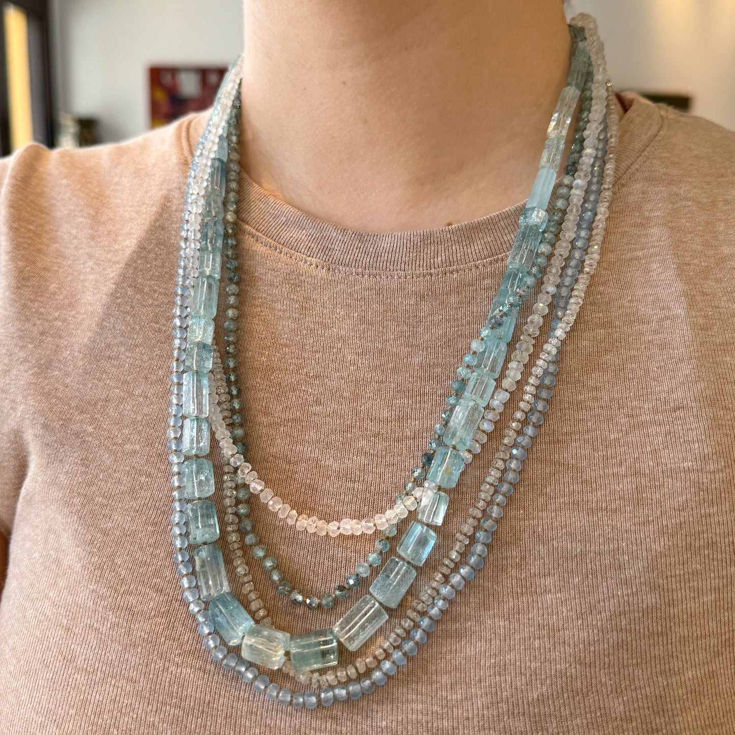 Aquamarine & Moonstone Beaded Necklace