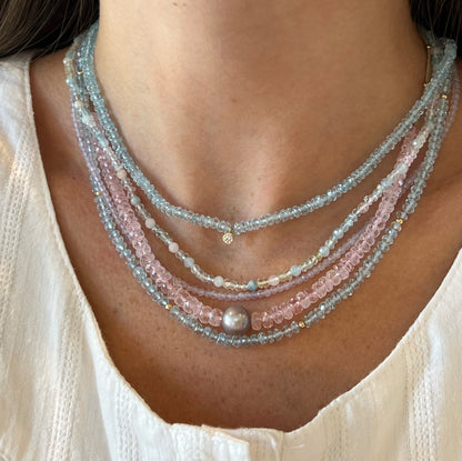 Morganite & Silver Pearl Necklace