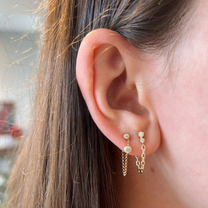 Double Diamond Drop Chain Earrings