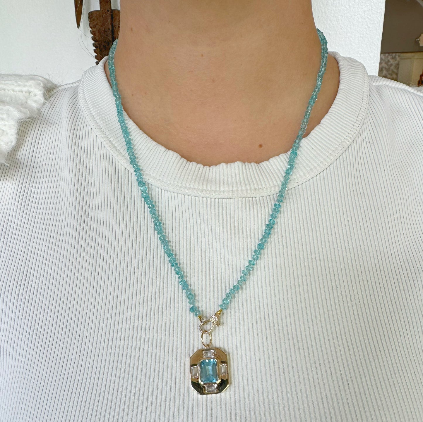 Apatite Beaded Necklace with Diamond Clasp