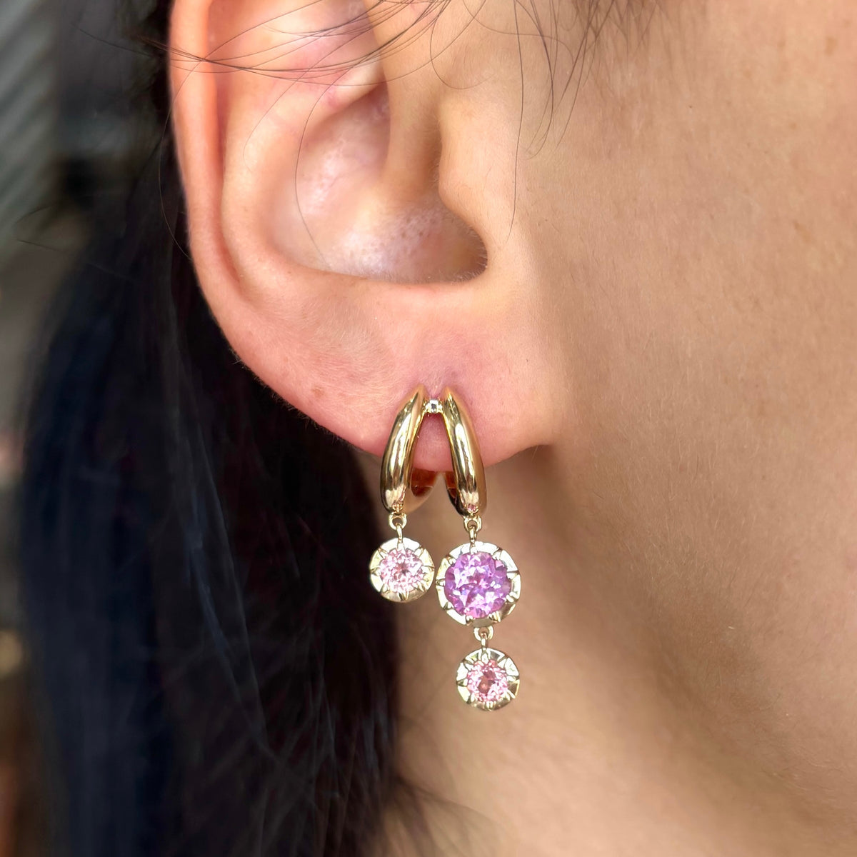 Lab Grown Fairy Pink Sapphire Double Dangle Earrings