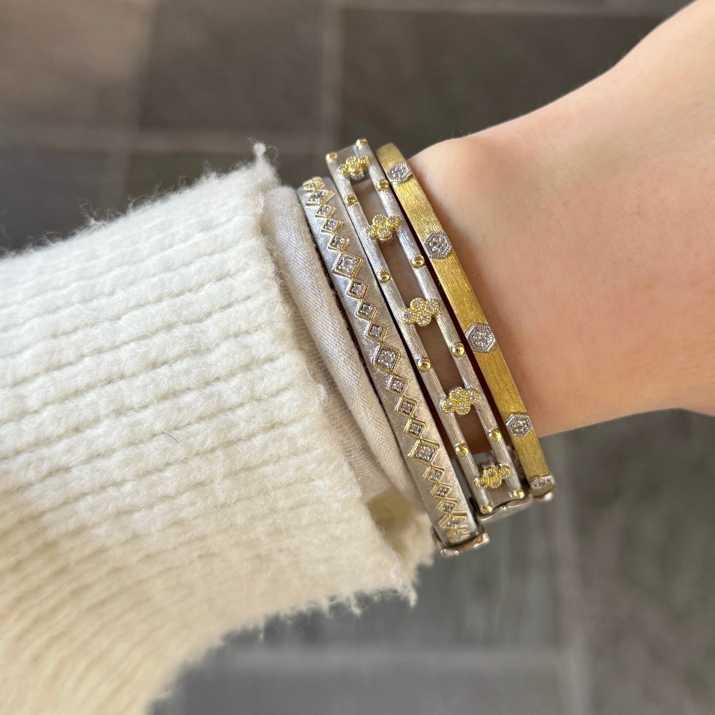 Mixed Metal Diamond Kite Bangle