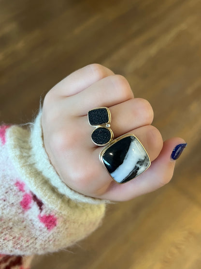 Brazilian Black Drusy & Diamond Ring