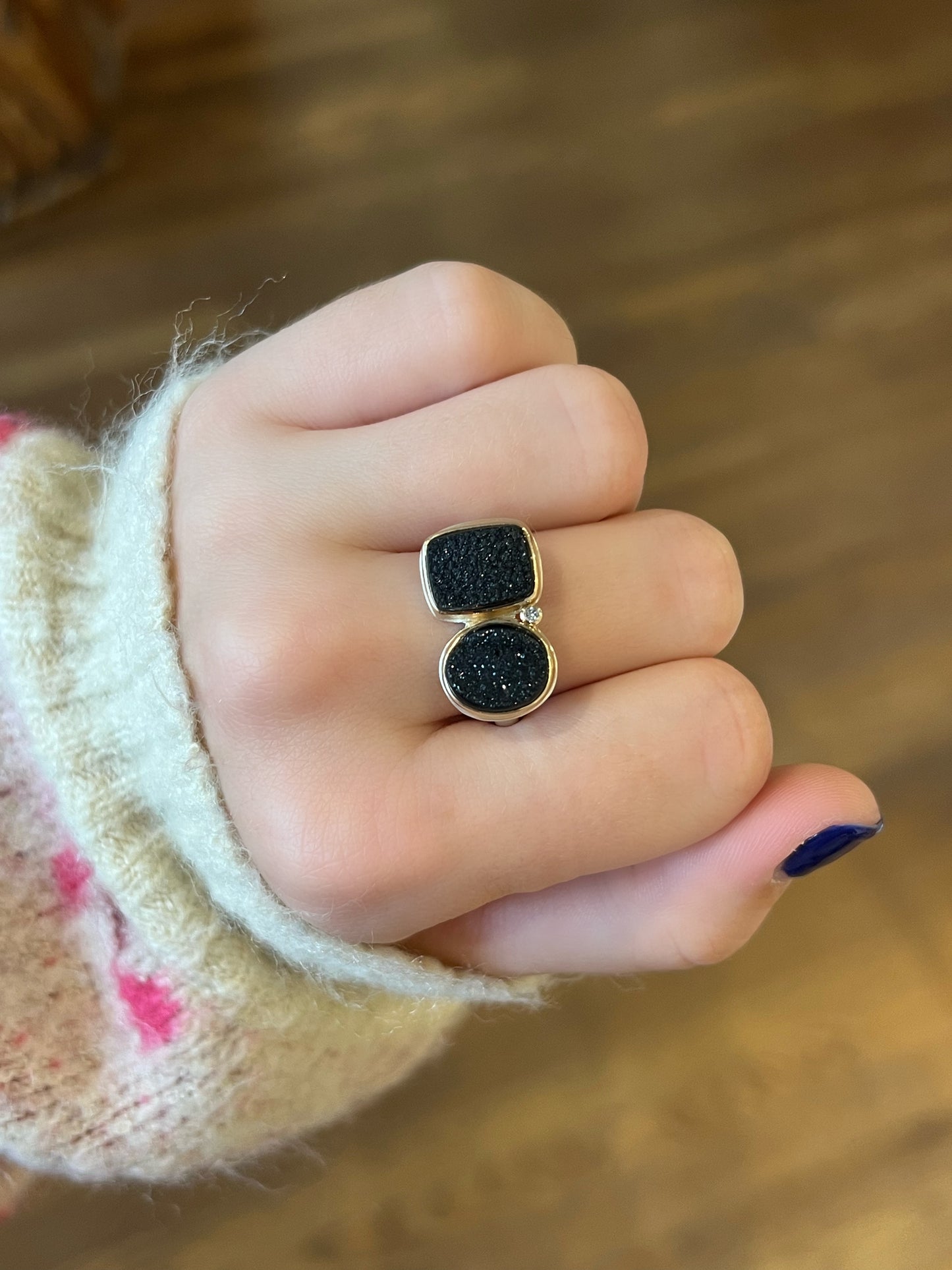 Brazilian Black Drusy & Diamond Ring