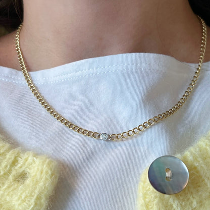 Curb Chain with Diamond Center Necklace