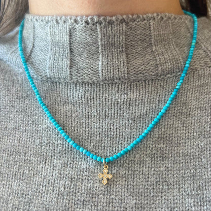 Mini Milgrain Diamond Cross Charm