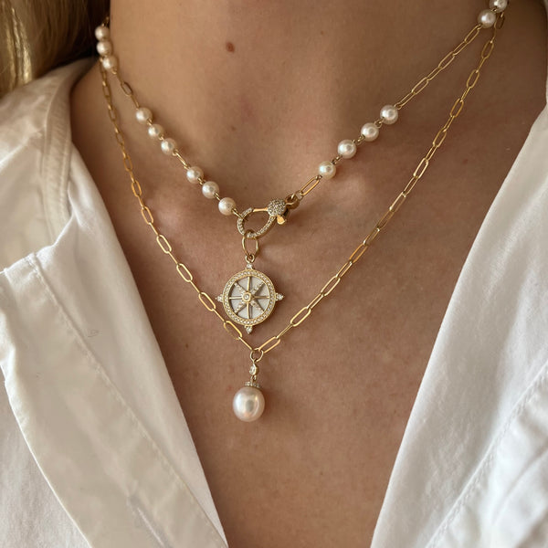 Pearl & Diamond Drop Necklace