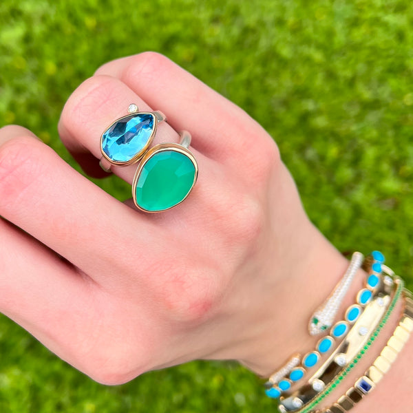 Pear Swiss Blue Topaz with Diamond Ring