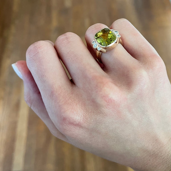 Lemon Quartz with Diamond Edges Ring