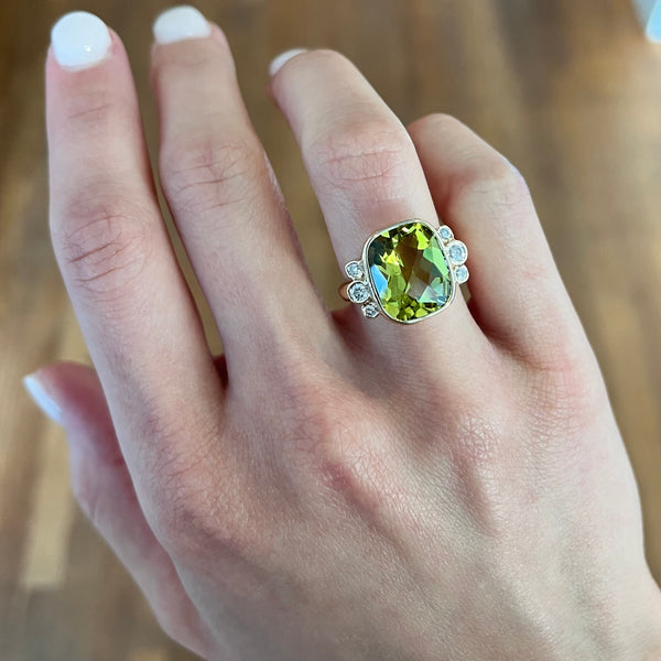 Lemon Quartz with Diamond Edges Ring