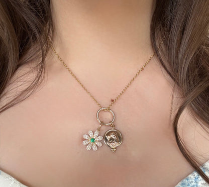 Diamond & Emerald Flower Charm