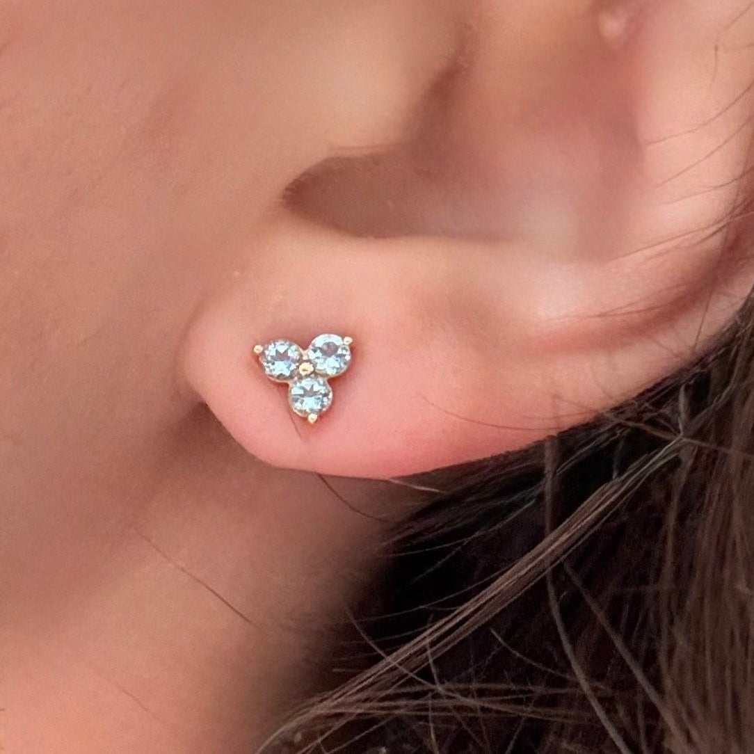 Triple Prong Aquamarine Earrings