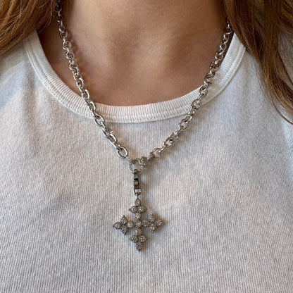 Oxidized Sterling Silver Diamond Cross Pendant