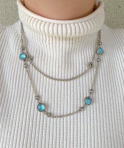 Sterling Silver Rock Crystal & Aquamarine Necklace