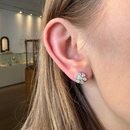 Lab Diamond & Gold Daisy Stud Earrings