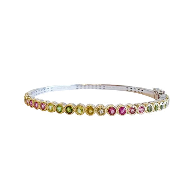 Hammered Tourmaline Bezel Bangle Bracelet