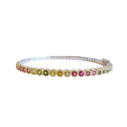 Hammered Tourmaline Bezel Bangle Bracelet