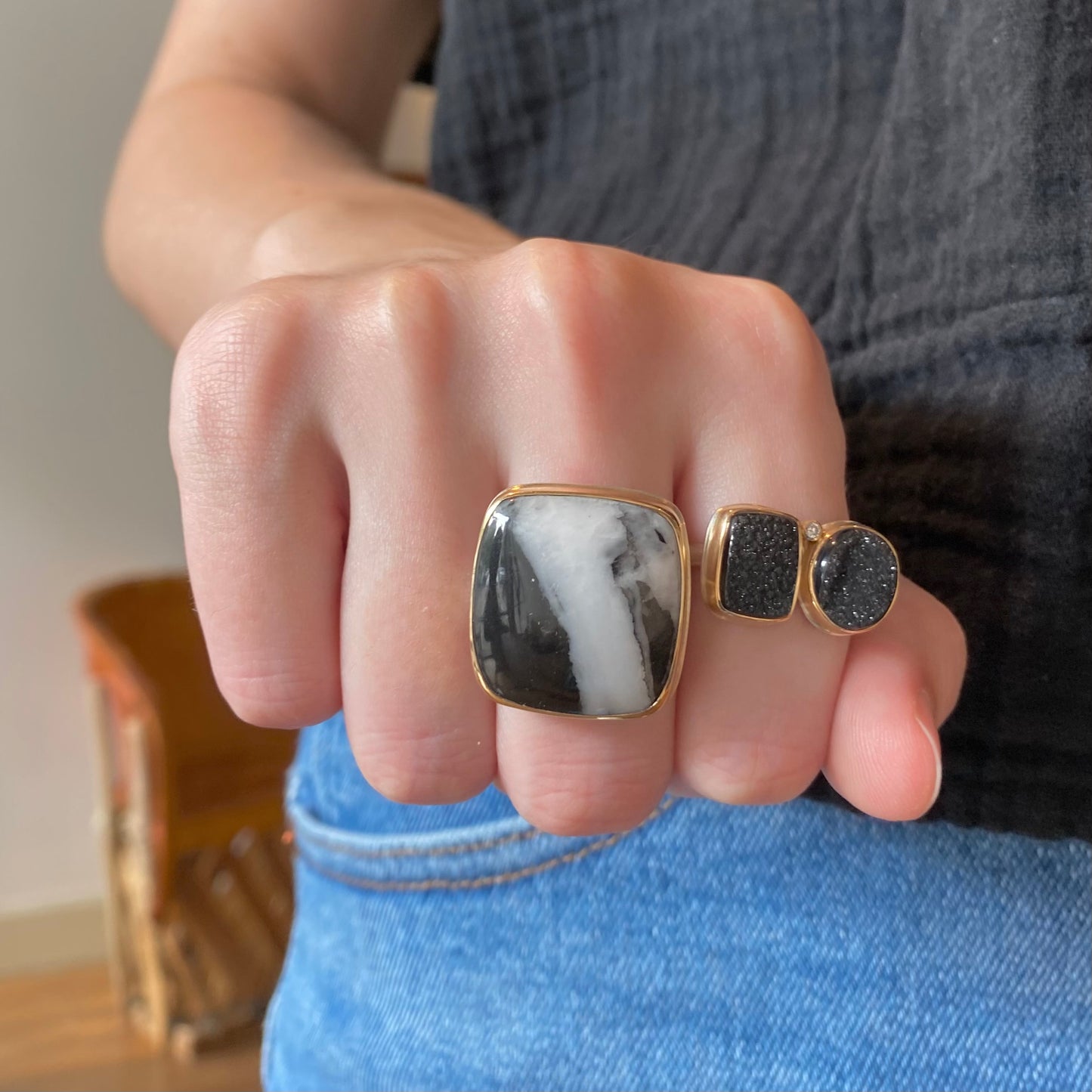 Brazilian Black Drusy & Diamond Ring
