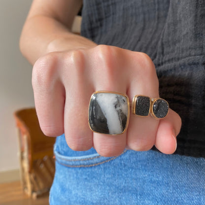 Brazilian Black Drusy & Diamond Ring