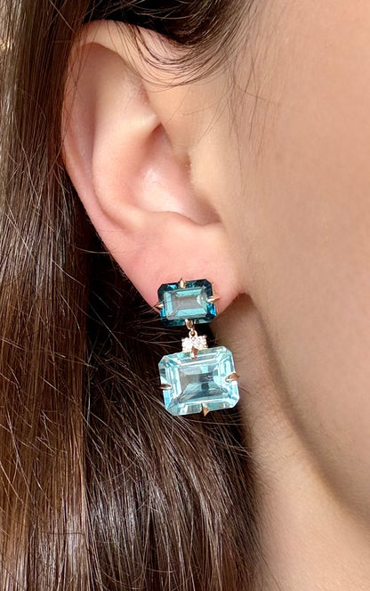 Diamond, Blue Topaz & London Blue Topaz Earrings