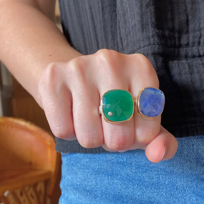 Green Onyx & Diamond Mixed Metal Ring