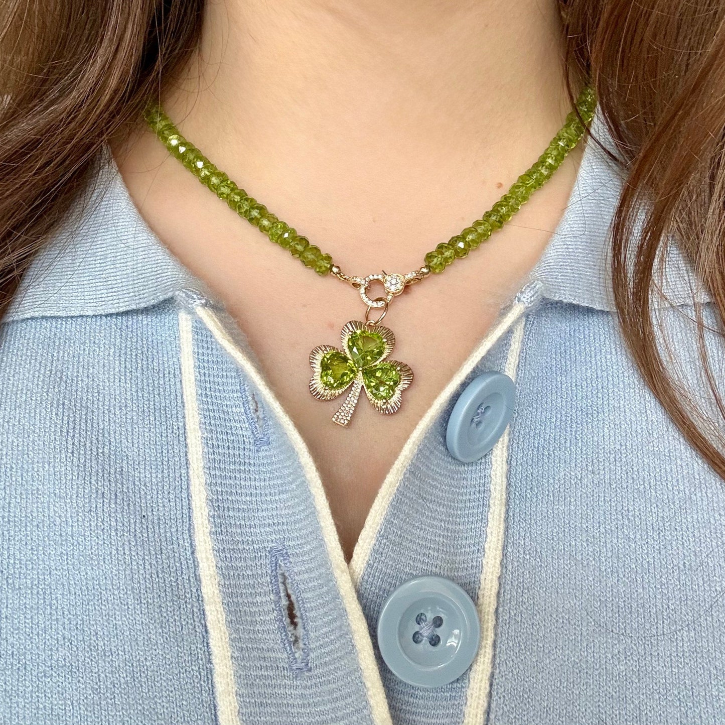 Peridot Necklace with Diamond Clasp
