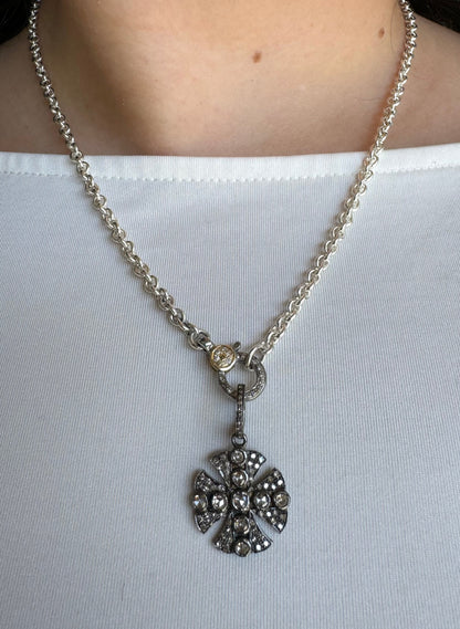 Sterling Silver Chain with Oxidized Diamond Clasp
