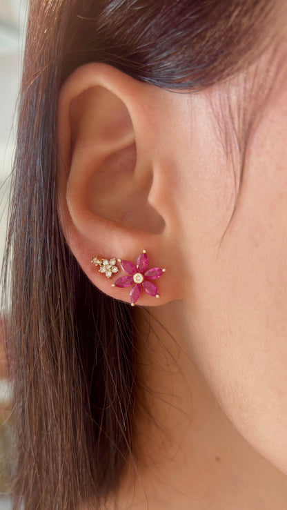 Diamond Flower Dangle Stud Earrings