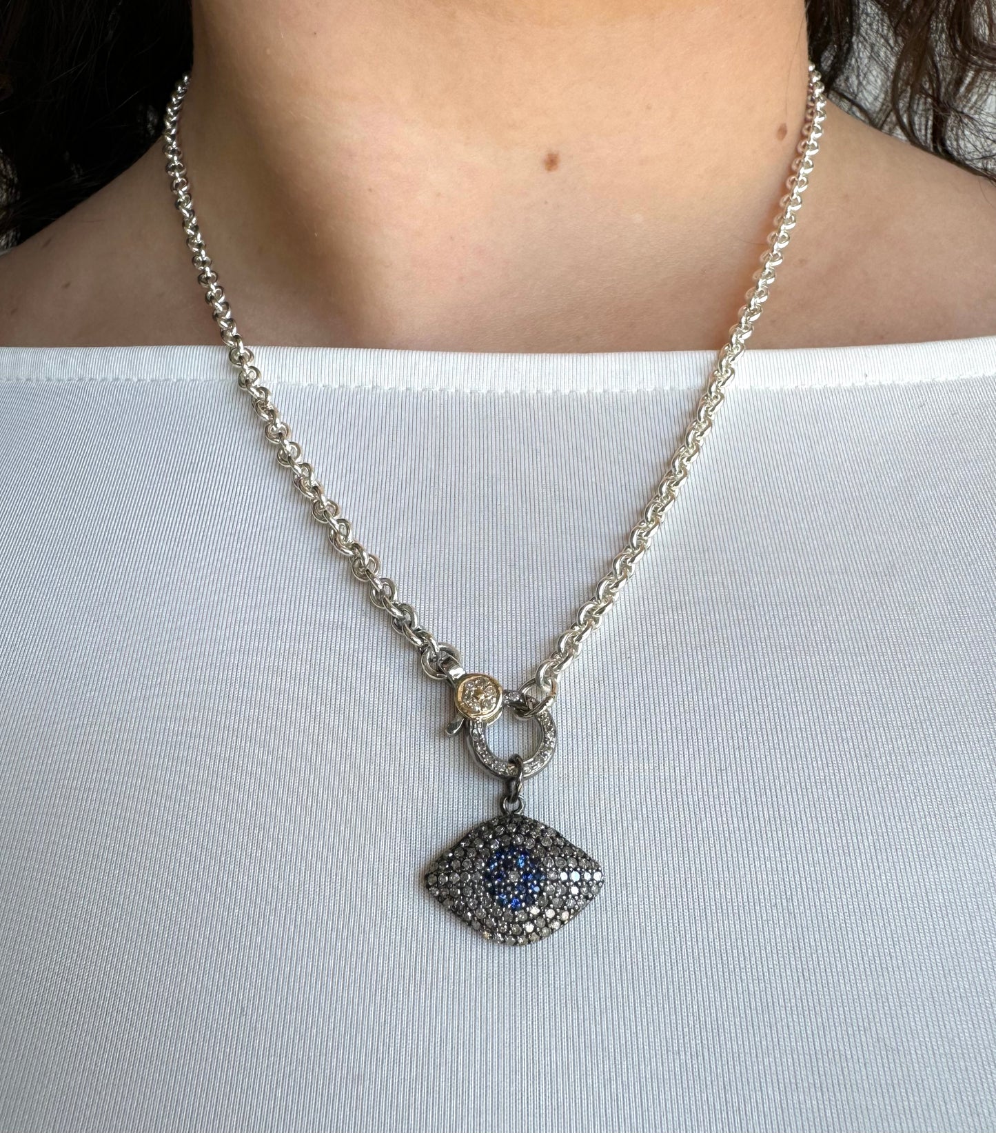 Oxidized Silver Diamond Open Evil Eye Charm