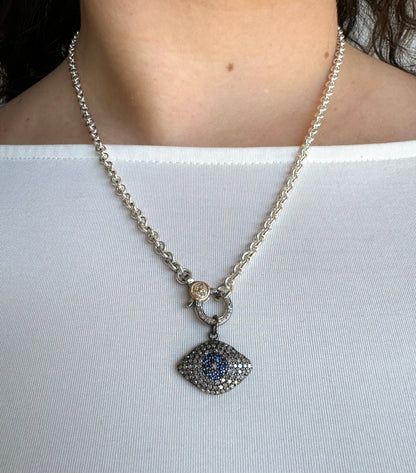 Oxidized Silver Diamond Open Evil Eye Charm