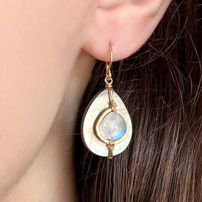 Rainbow Moonstone & Mother of Pearl Earrings