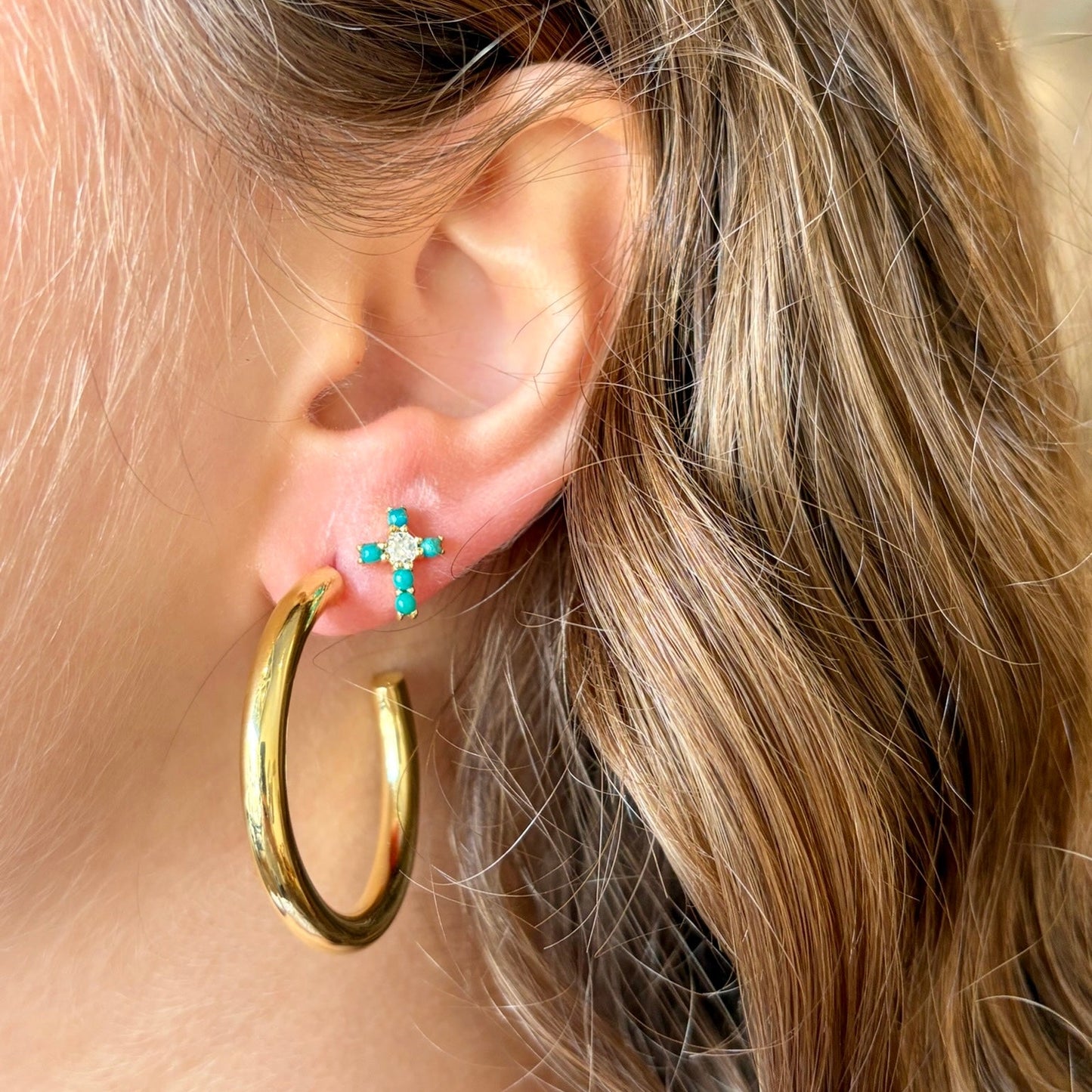 Mini Turquoise Cross Studs
